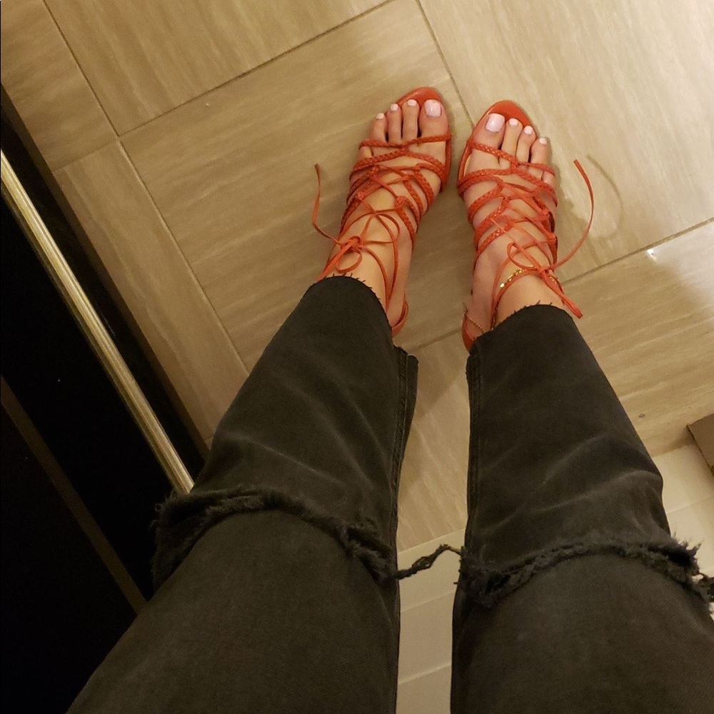 Sexy red/orange strappy heels